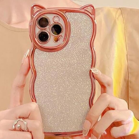 iPhone 14 Case for Women Girls, Cute Cat Ears Luxury Cat Ear Glitter iPhone Case - Picture 1 of 5